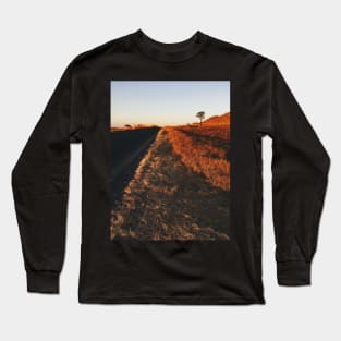 Single Tree in Dry Grassland in Warm Sunset Light Long Sleeve T-Shirt